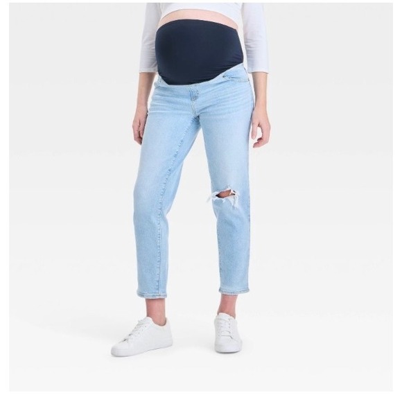 Isabel Maternity Jeans Sz 6 Light Wash Distressed 80's Slim Crossover Panel - Picture 1 of 7